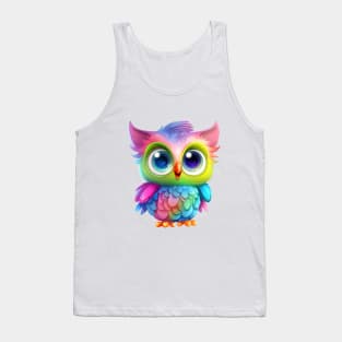 Cute rainbow owl. Sticker Clipart. Tank Top